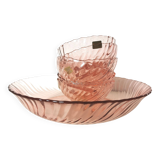 service à dessert en verre rose rosaline tourbillon