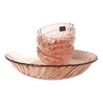 Rosaline Swirl Pink Glass Dessert Set