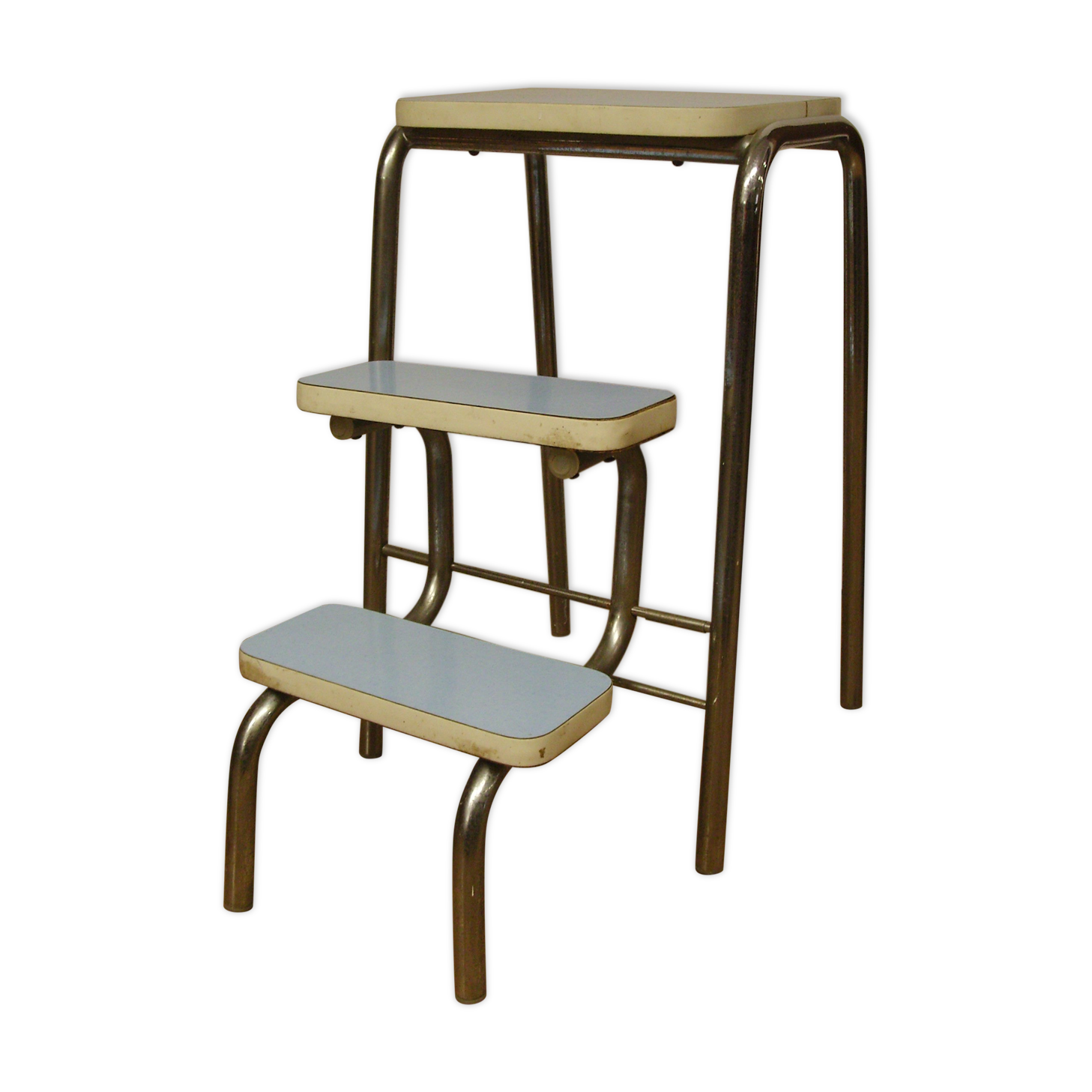 Stepladder stool in sky blue formica Vintage
