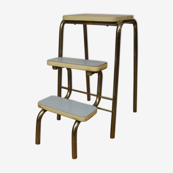 Tabouret escabeau en formica bleu ciel Vintage