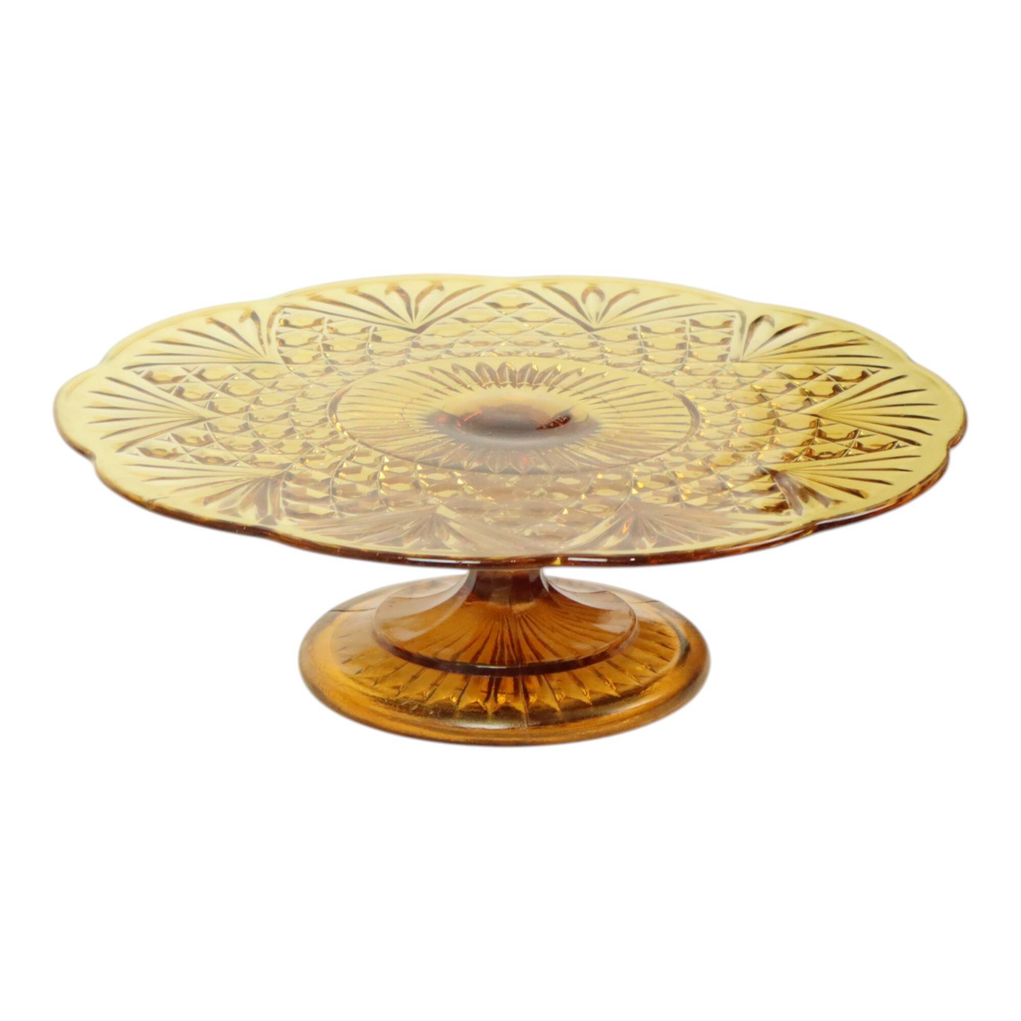 Art Deco Amber Cake Stand Depression Glass 33cm