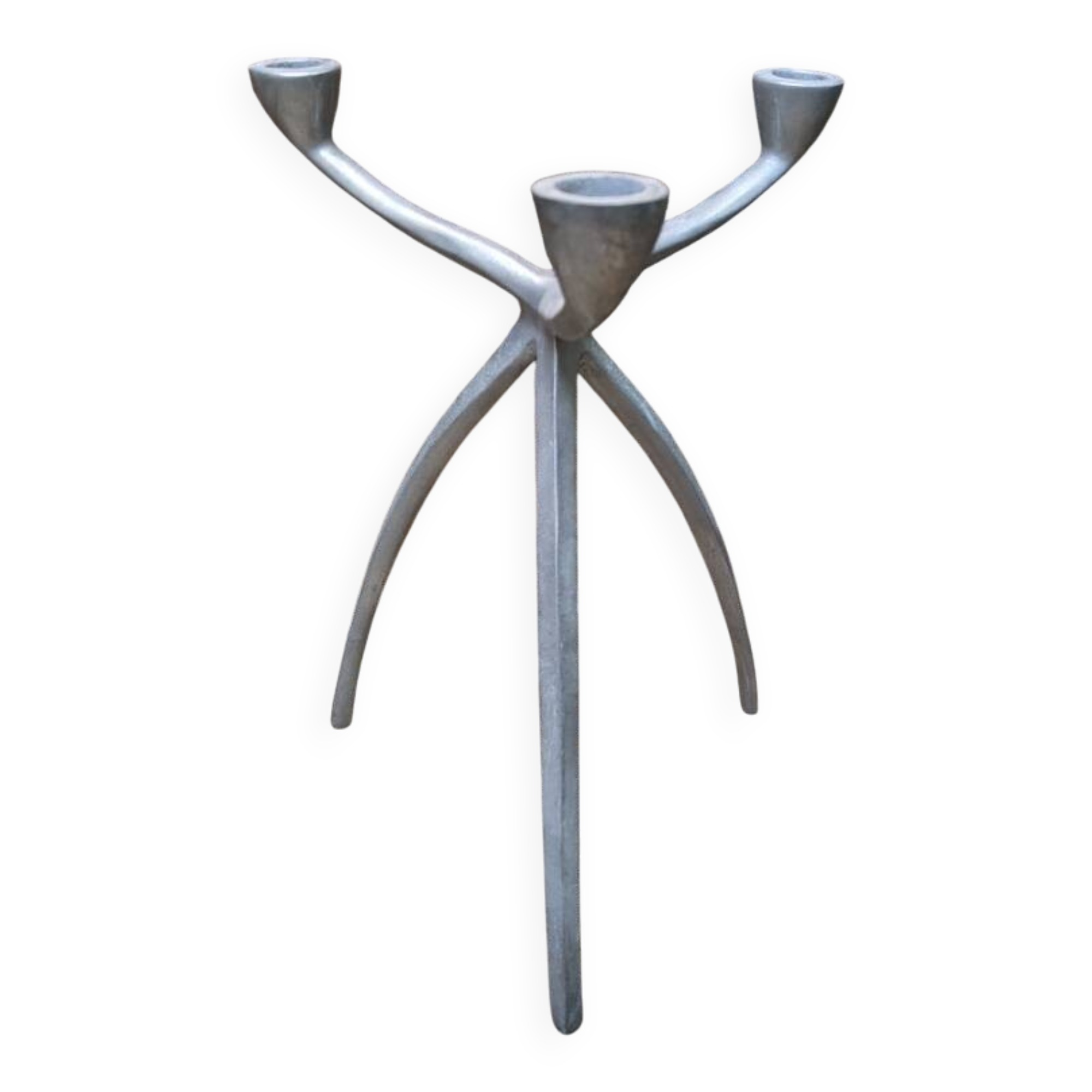 Scandinavian design tripod aluminum candlestick holder silver metal