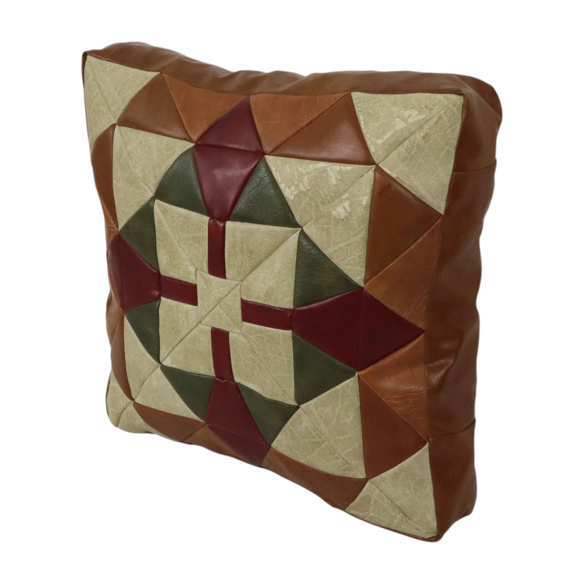 Vintage Patchwork Cushion Diamond Pattern Faux Leather 45cm