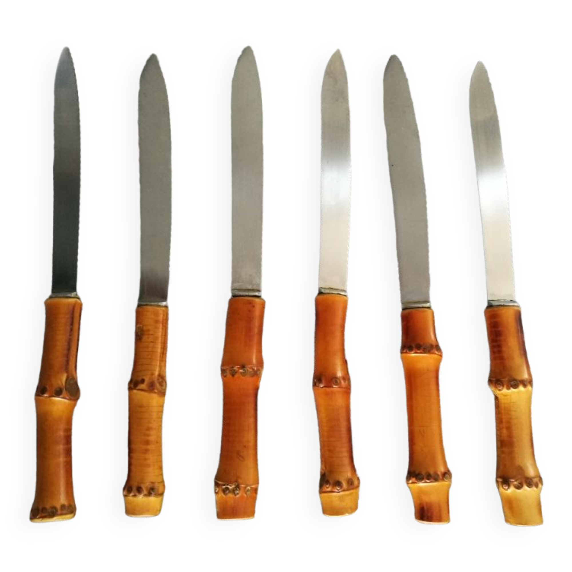 6 antique bamboo handle knives