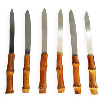 6 antique bamboo handle knives