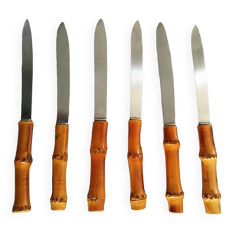 6 old bamboo handle knives