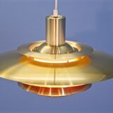 Danish XL hanging lamp in brass with orange / red accent, 1970s