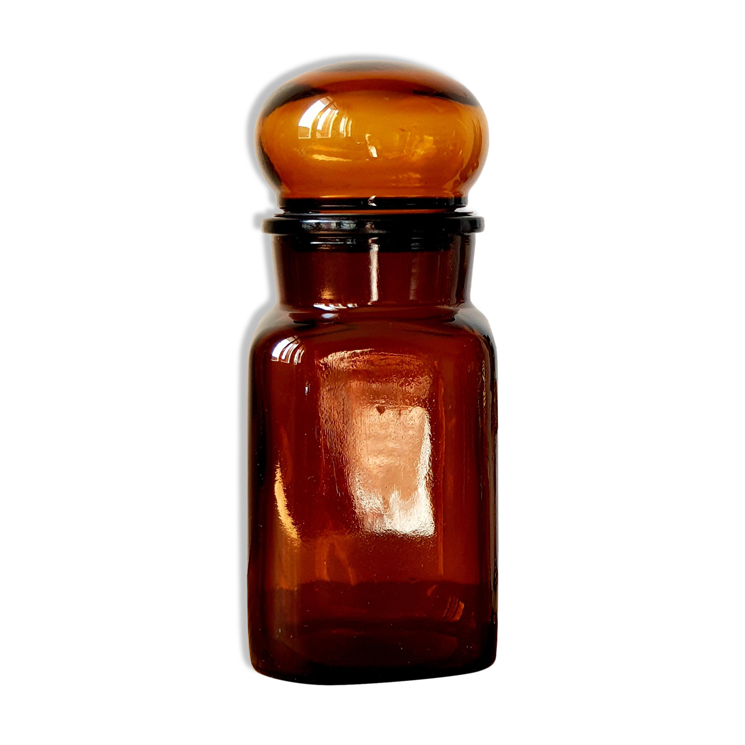 Bocal hermétique en verre ambré style apothicaire