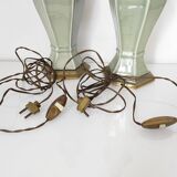 Two celadon-colored ceramic lamp bases