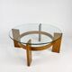 Vintage Oak and Thick Glass Coffee Table, 1960