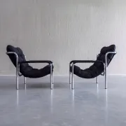 Pair of mid-century modern tubular lounge chairs