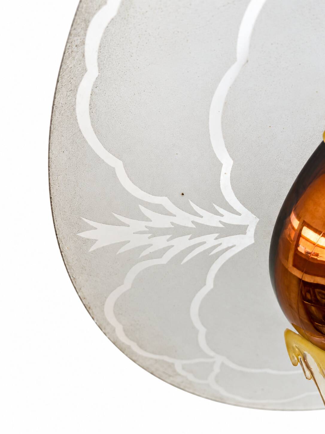 Art Deco pendant light in amber glass and etched glass – Ø 55 cm