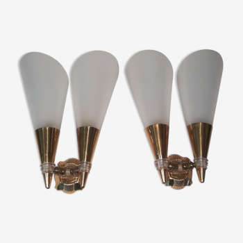 Pair of double wall sconces-corrugated plastic brass