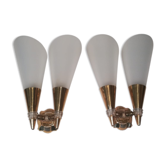 Pair of double wall sconces-corrugated plastic brass