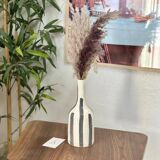 Striped grey bottle artisan vase