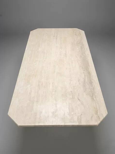 Large dining table in travertine, 1980s.
