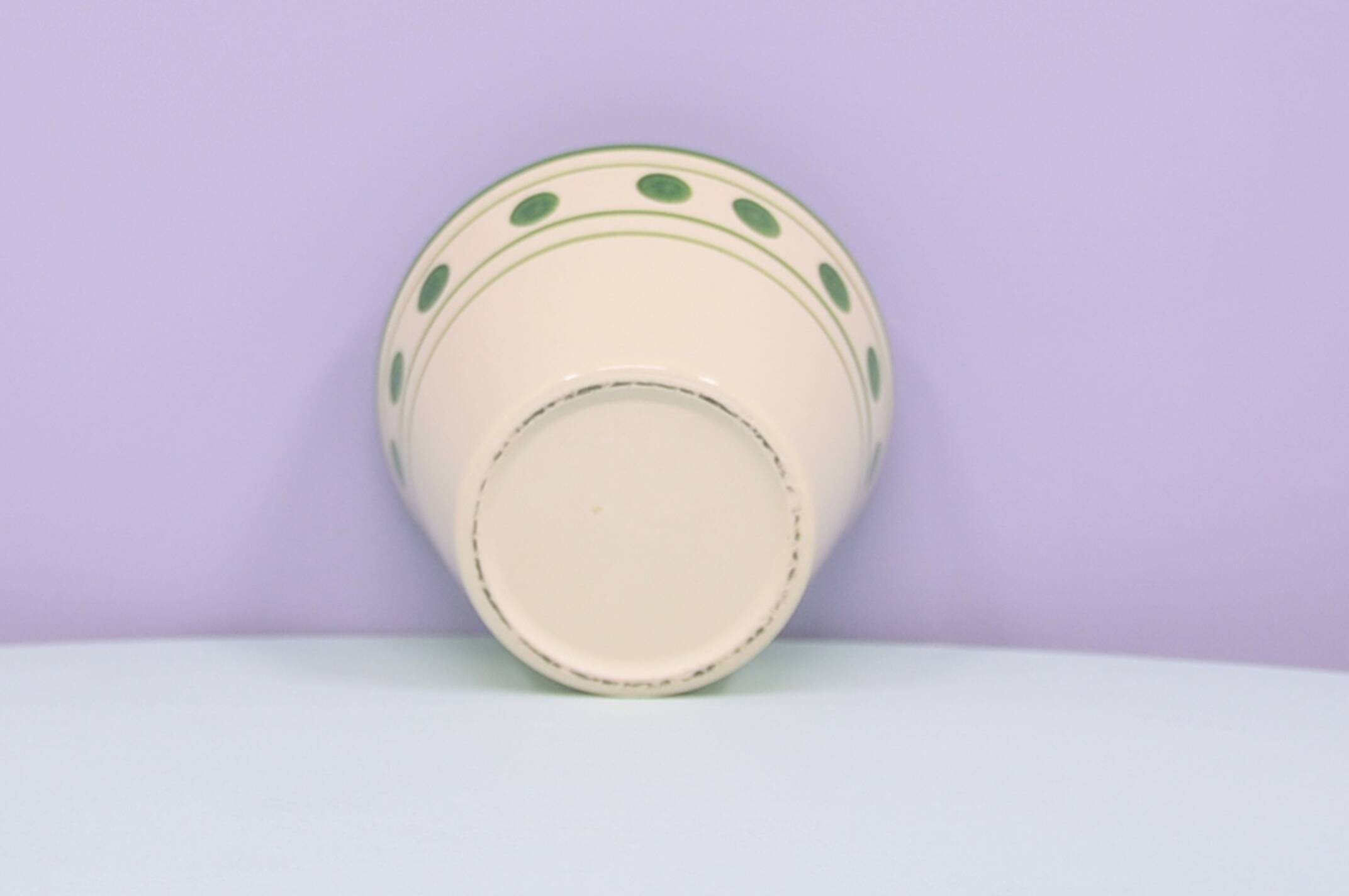 vintage beige flowerpot green polka dots