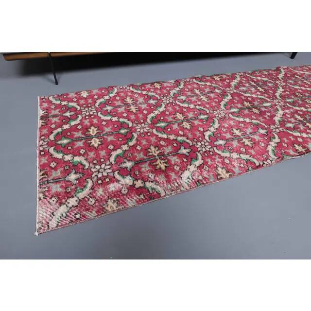 Vintage Turkish Oushak Handmade Wool Cotton Pink Runner 76x200