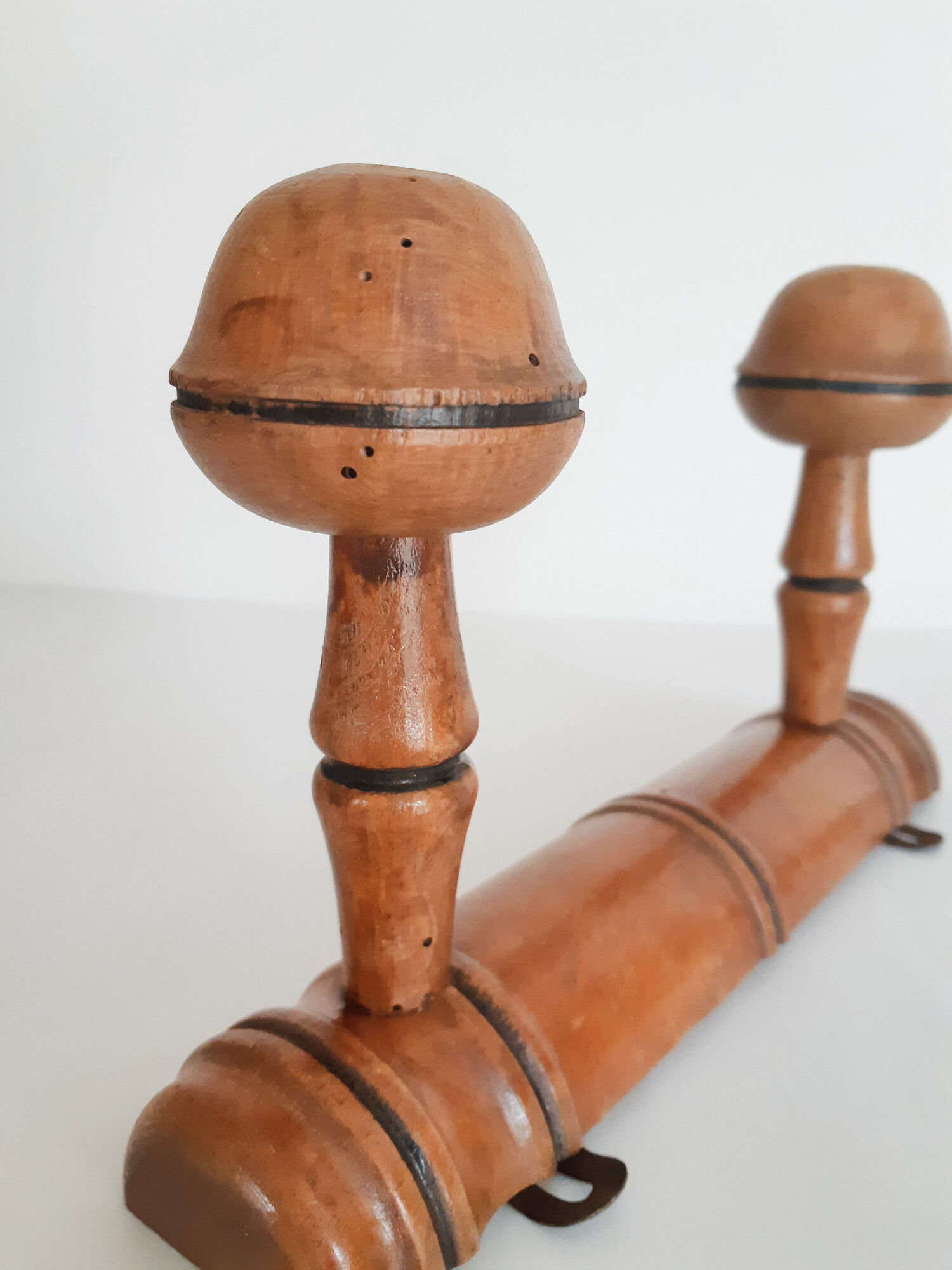 bamboo style wooden coat rack, 2 heads, vintage, 50s/60s, cloakroom, hook