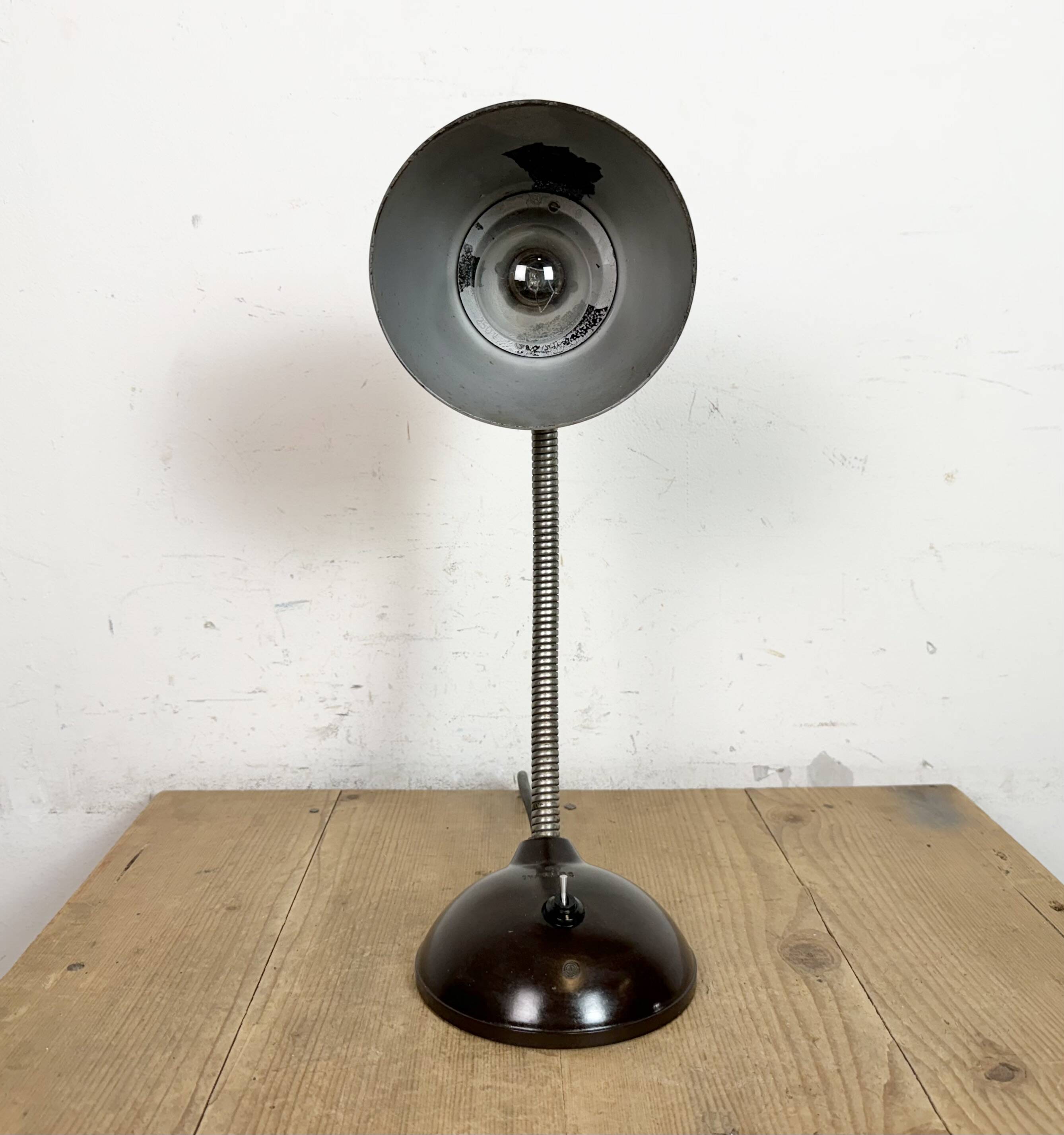 Vintage Brown Bakelite Gooseneck Table Lamp, 1950s
