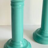 Paire bougeoirs céramique bleue océan vintage