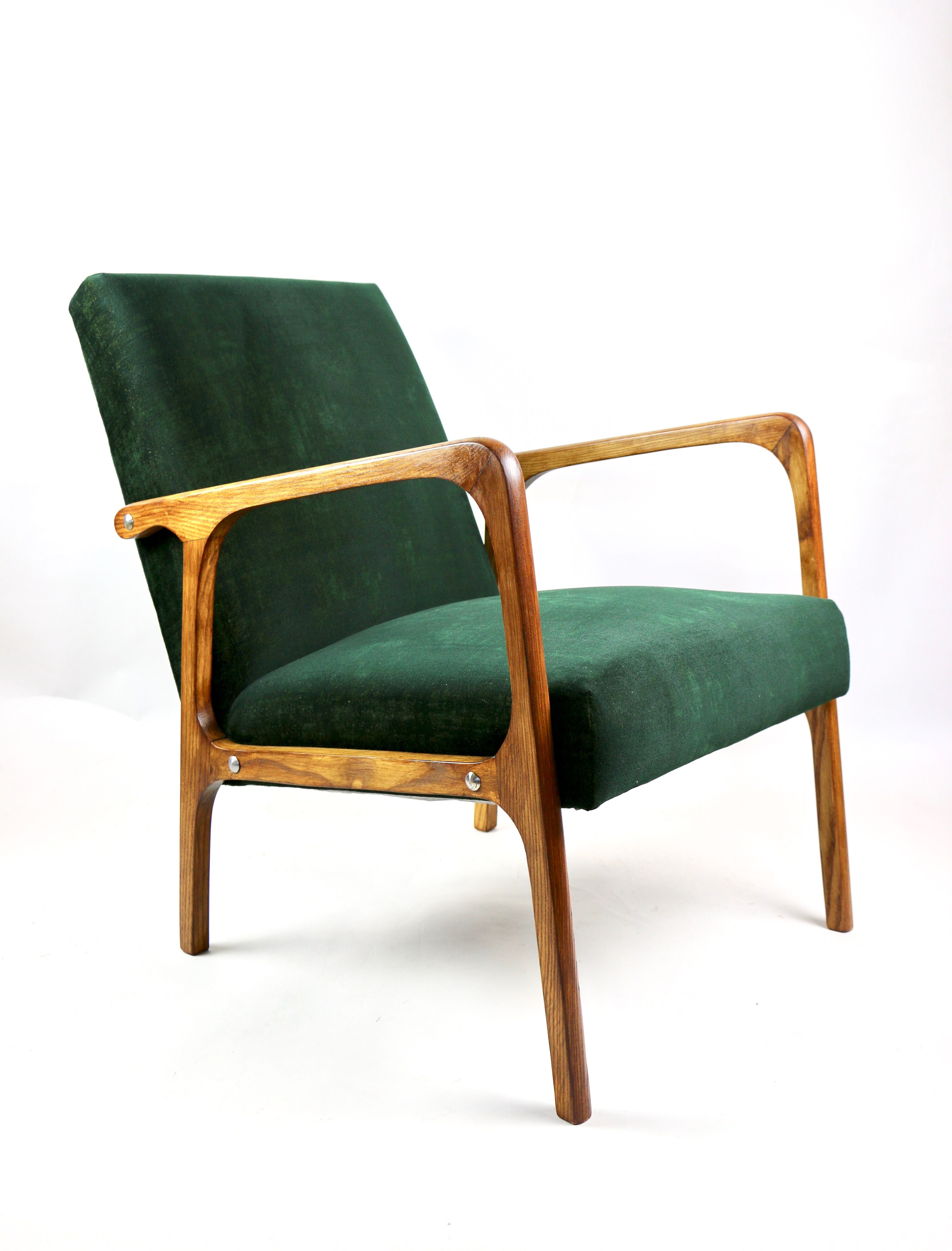 Fauteuil vintage en velours vert, années 1970