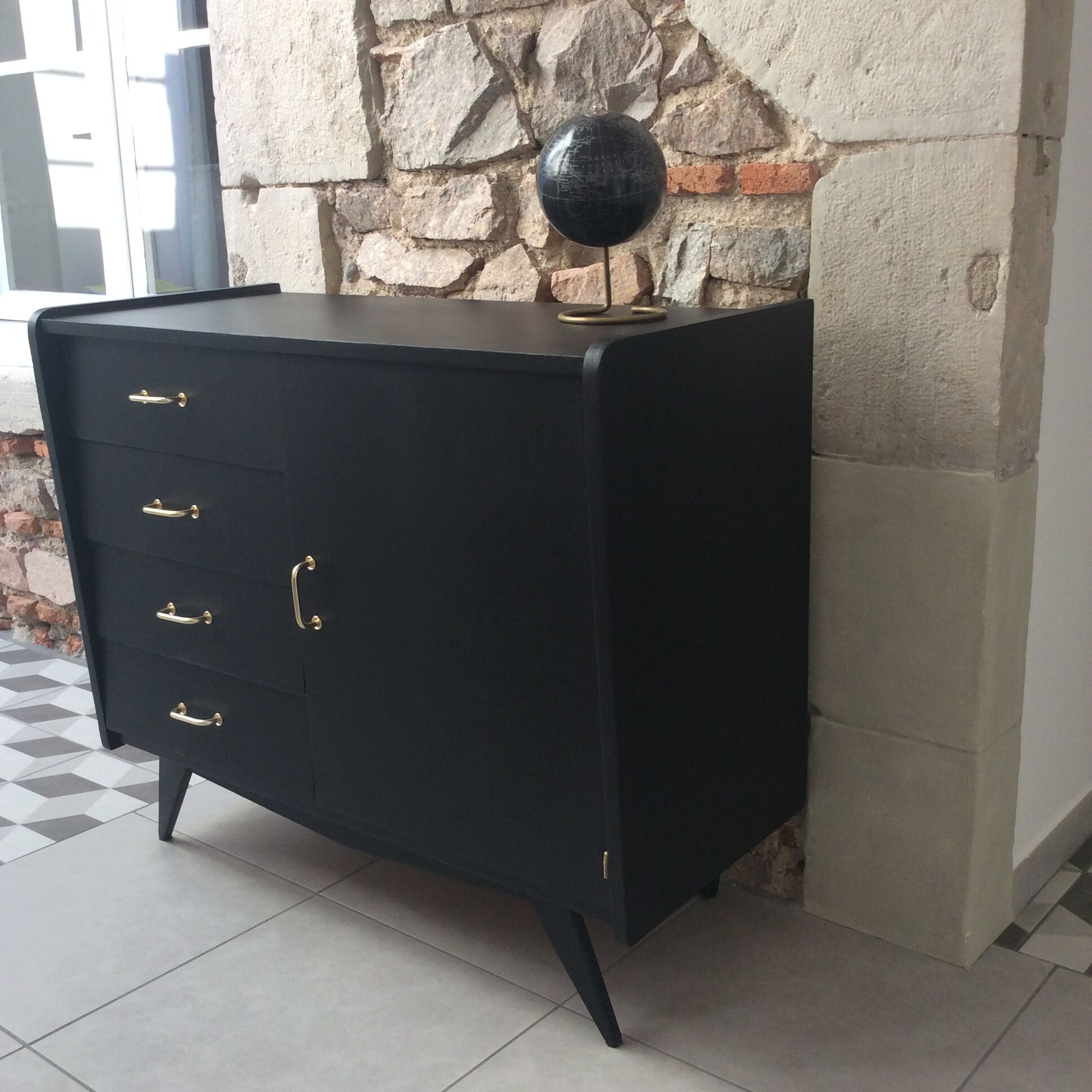 Black chest of  drawers feet compass 60s