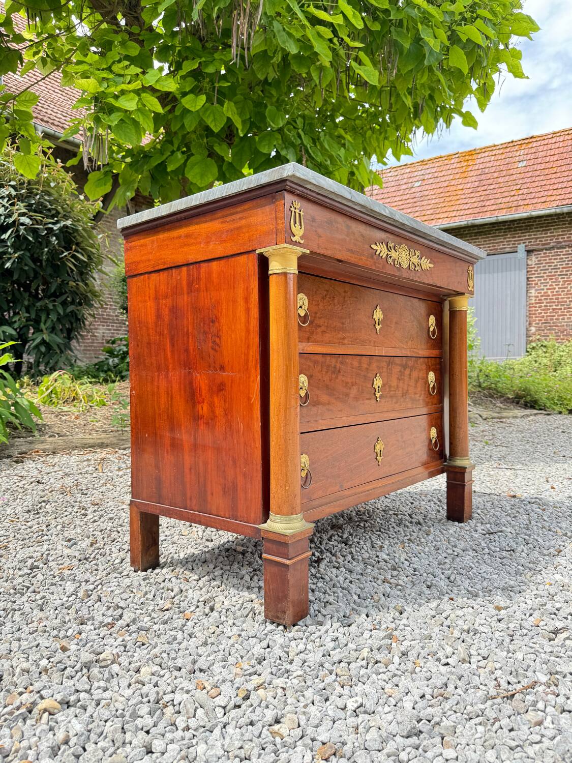 Rare empire period mahogany chest of drawers stamped courte