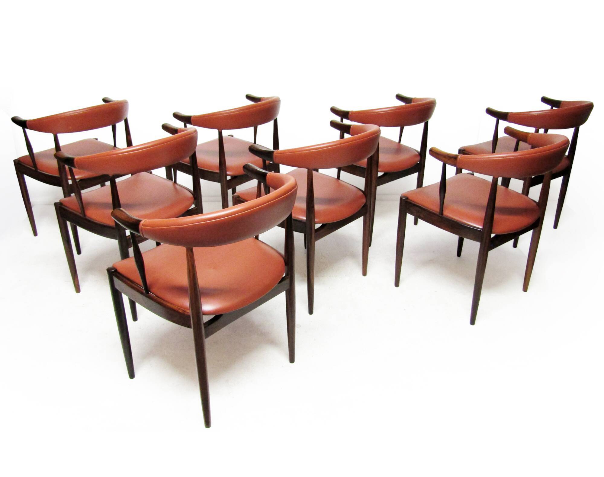Eight Danish Cow Horn "Model 12" Chairs in Rosewood by Johannes Andersen