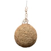 Suspension boule vintage en corde et rotin - 36 cm