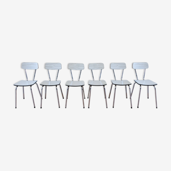Set of 6 chairs in white formica 1970s