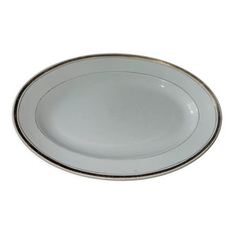 Plateau de service ovale en porcelaine avec dorures Saint Amand vintage