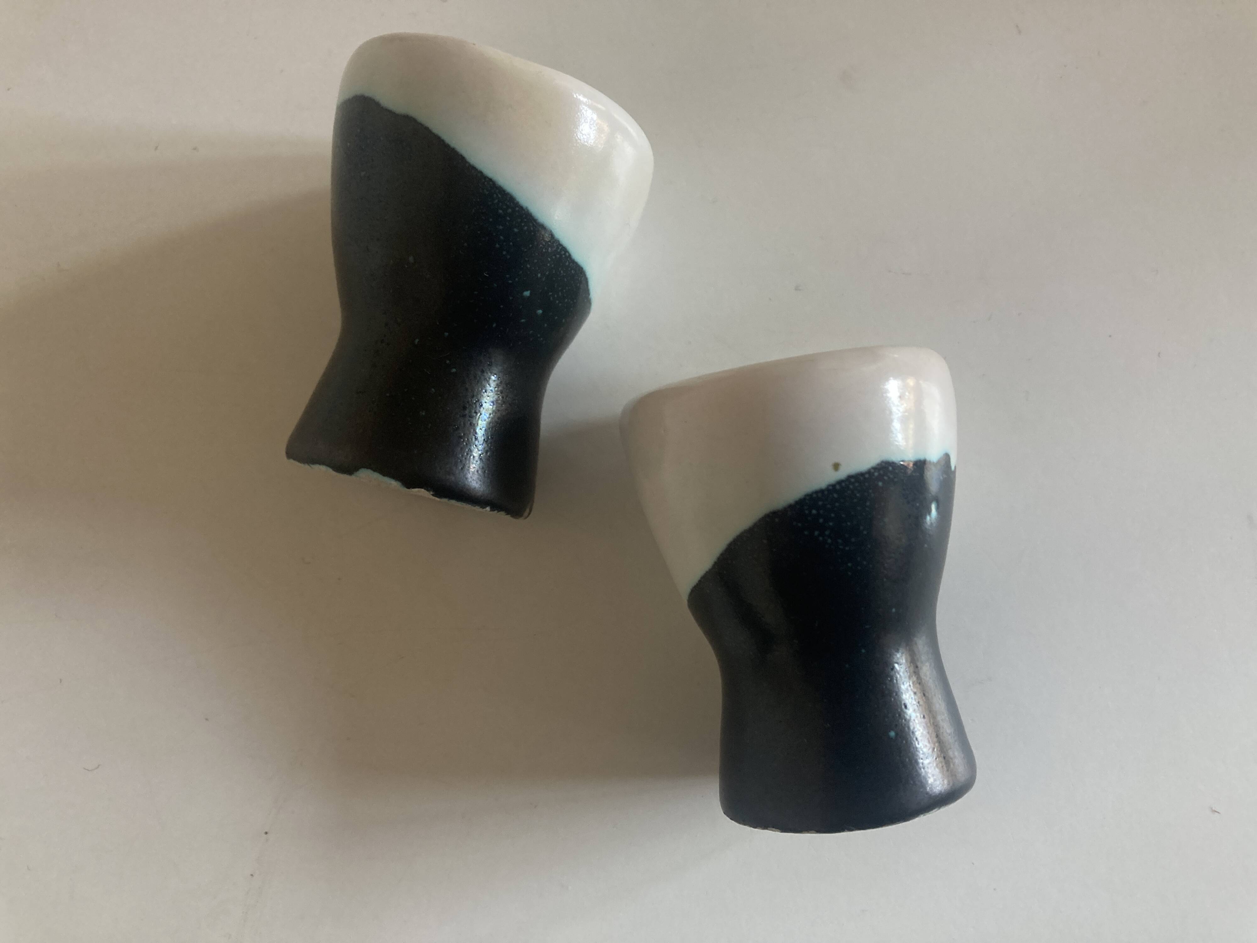 pair of green lined Vallauris 196O egg cups