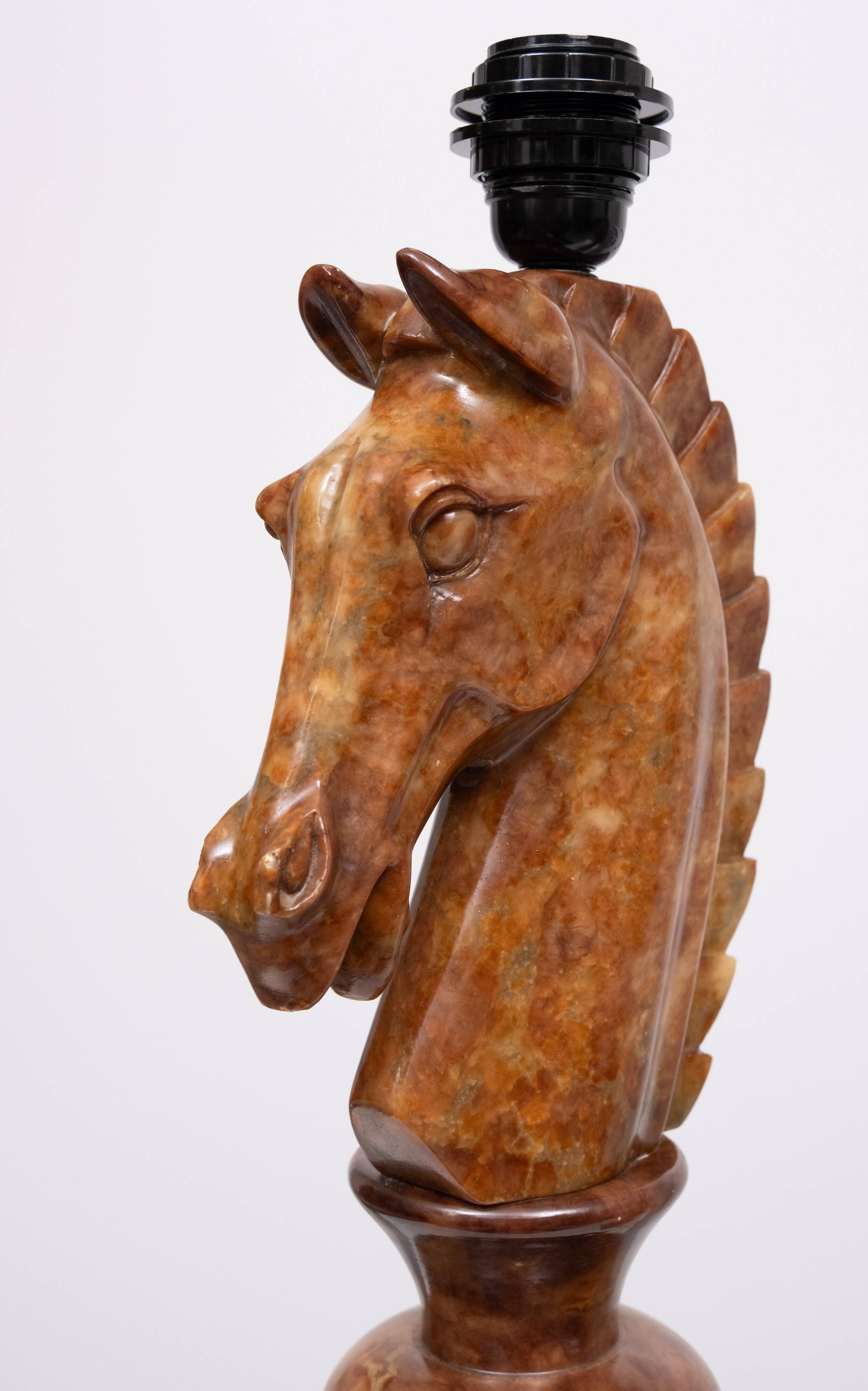 Large Horse Head Chess Knights Lamp in Carved Alabaster, taly, 1960s, Set of 2