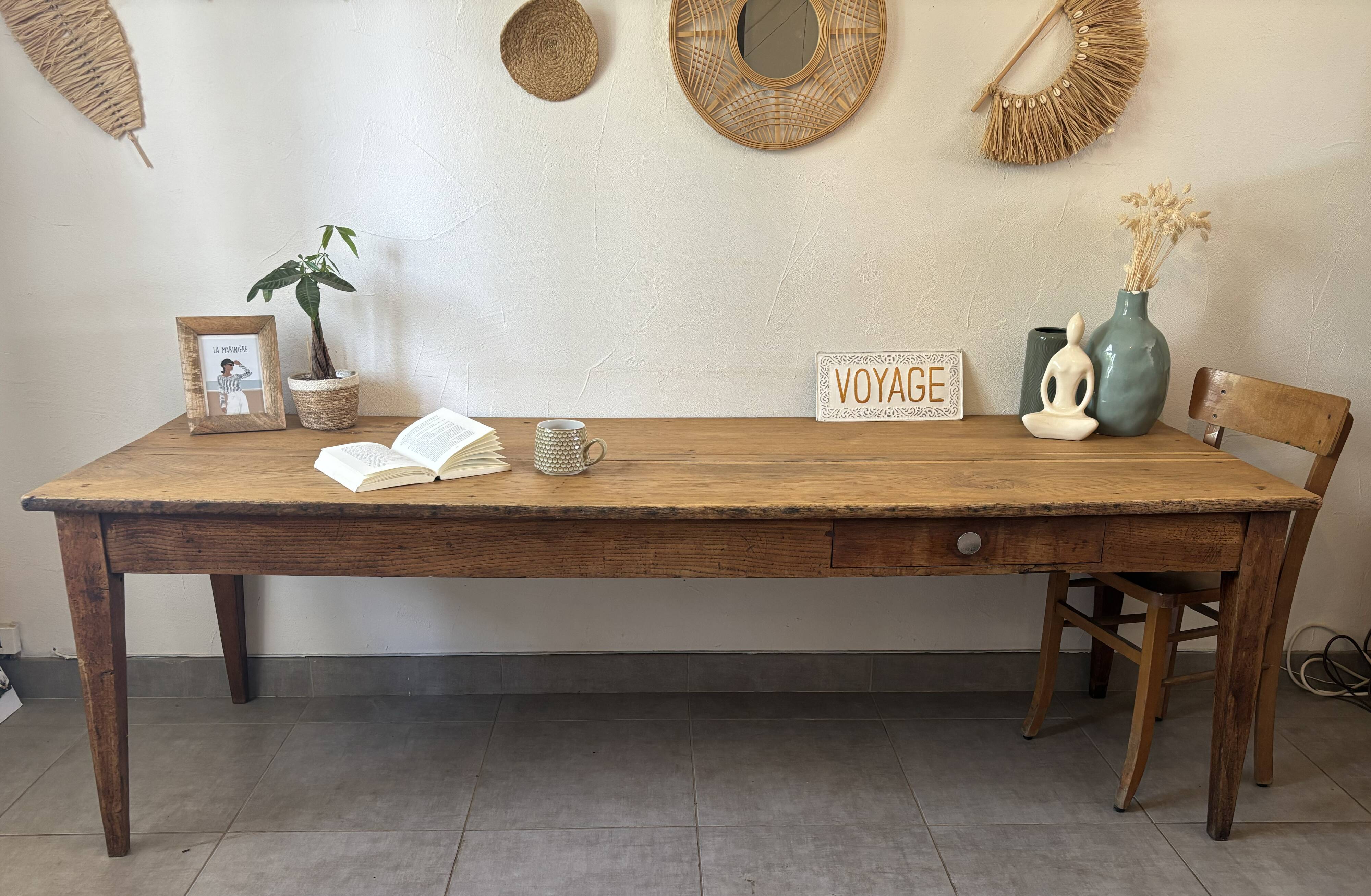 Authentic vintage farmhouse table from the 1950s in solid oak.