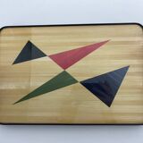 1950s tray with colored straw marquetry and geometric pattern