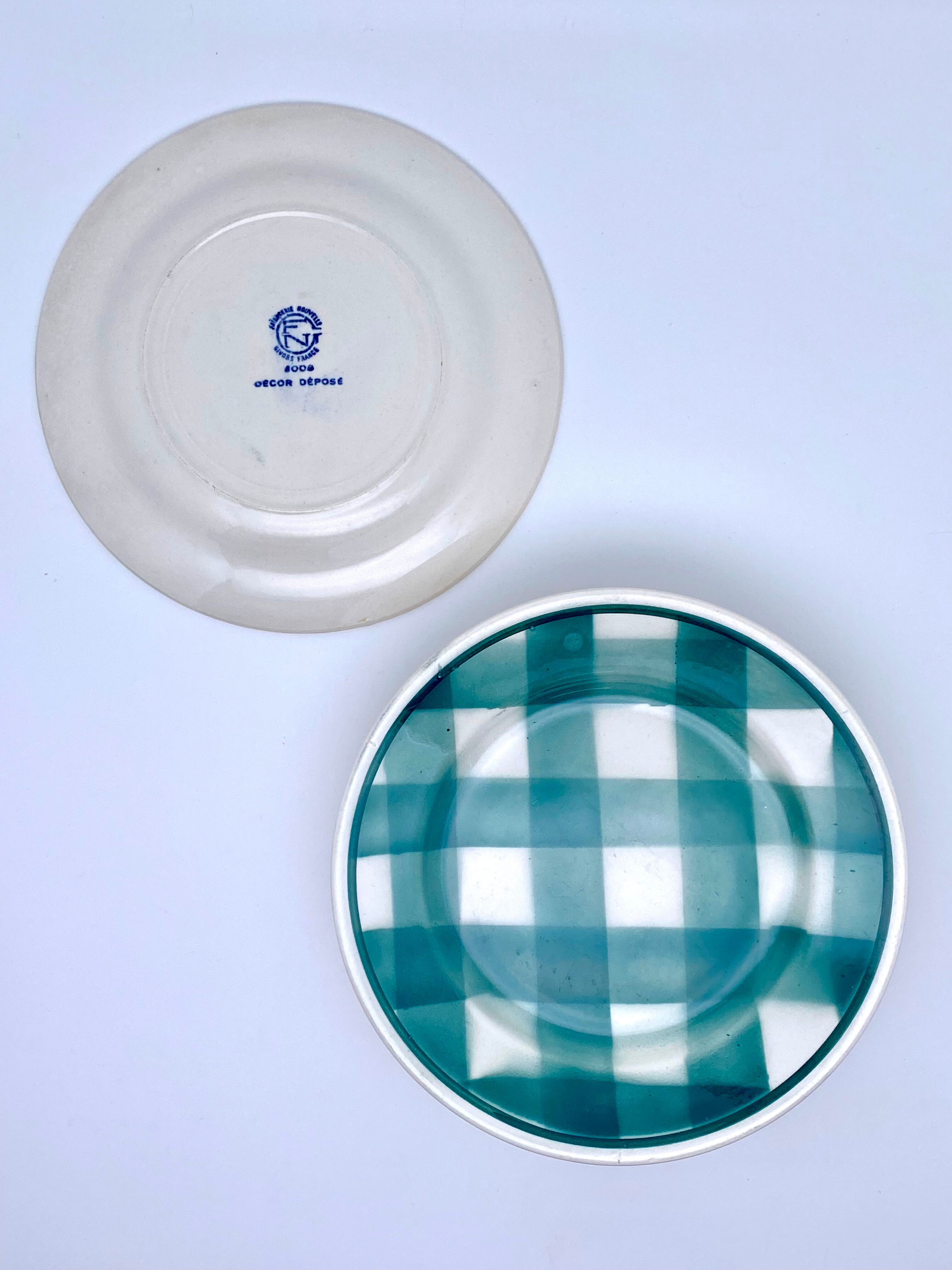 Vintage beige and green checkered service