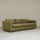 Pierre Frey modernist bench in green and gold patterned fabric