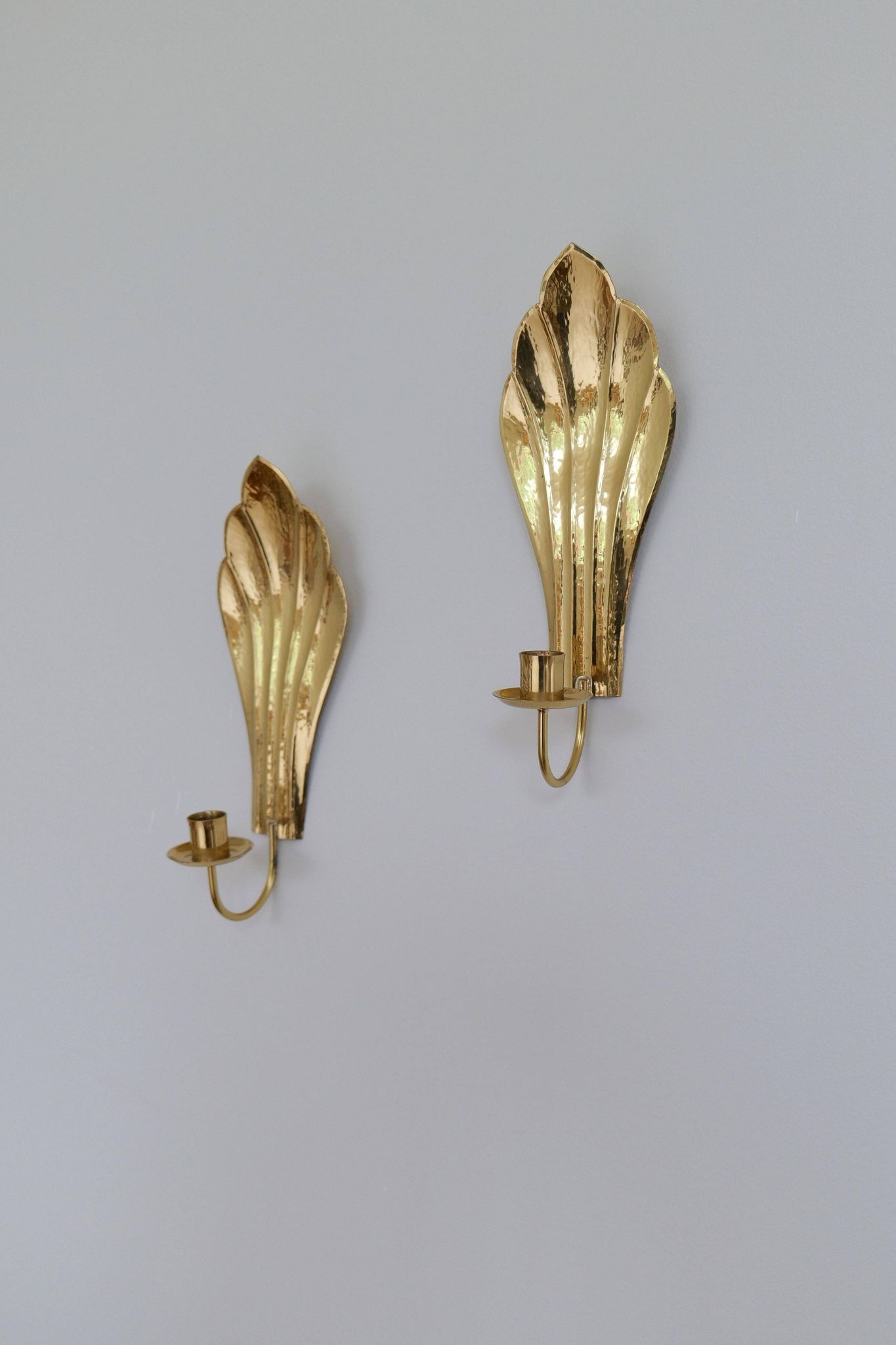 Pair of Art Deco Wall Candle Holders in Brass Holmström, Arvika, Sweden, 1950s