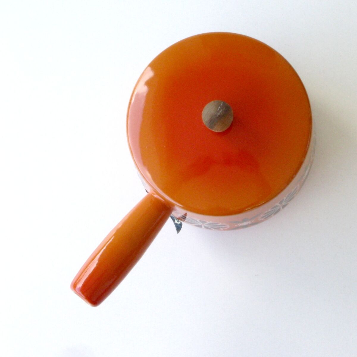 Caquelon poêlon fondue bourguignonne en tôle émaillée aubecq vintage orange