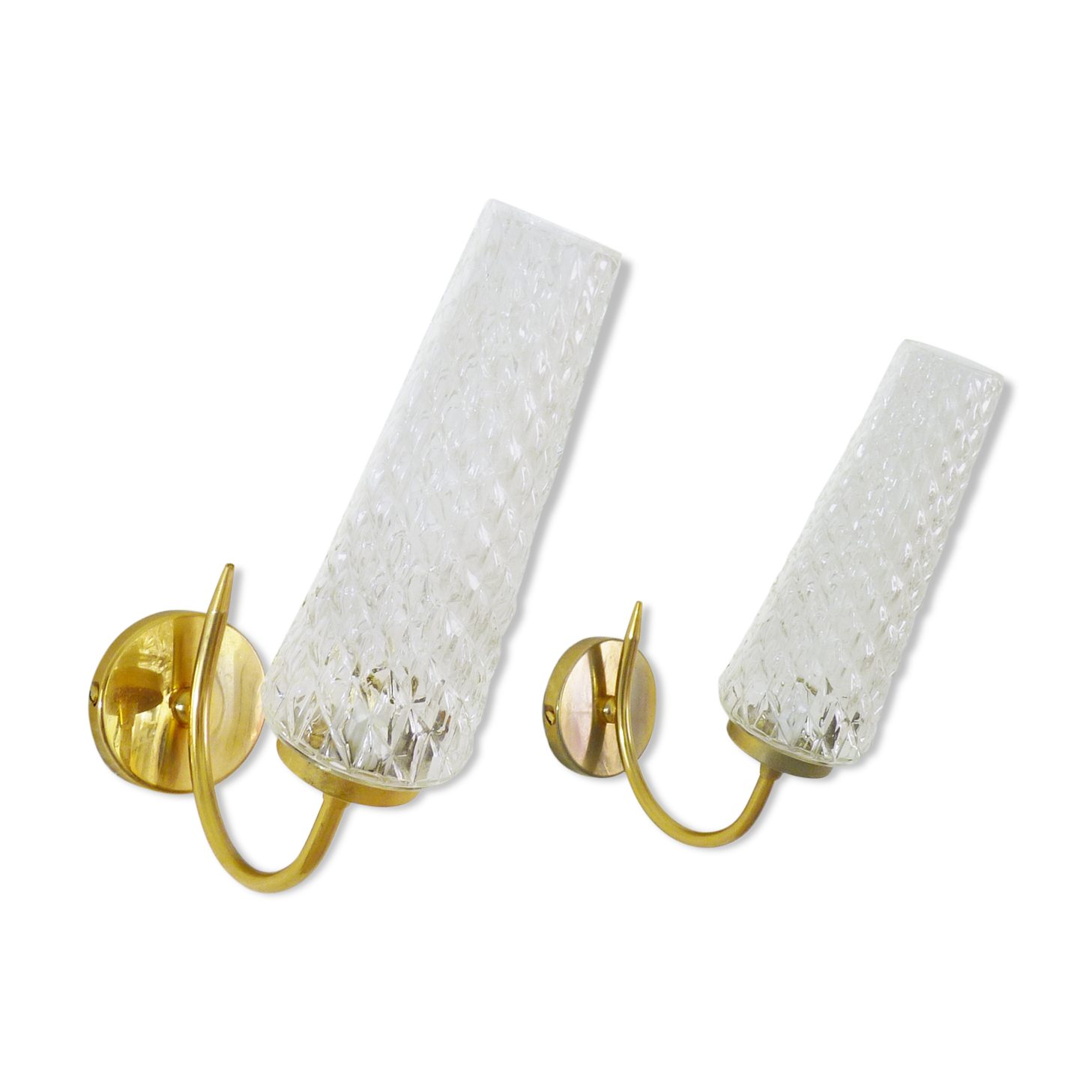 Pair of brass glass tulip wall lights 50-60s