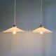 Pair of Art Deco pendant lights in scalloped white opaline, 1920-30