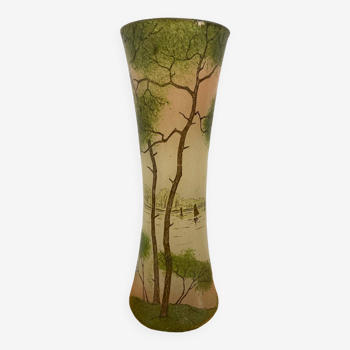 Enameled glass vase “lake landscape” François Théodore Legras