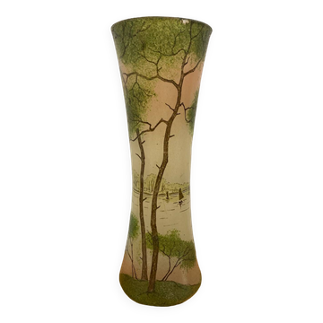 Enameled glass vase “lake landscape” François Théodore Legras