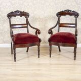 Set of Empire Mahogany Armchairs in Red Upholstery, 19th Century