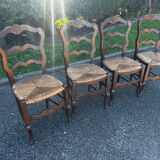 Set of 4 Louis XV straw chairs – solid wood – curved backrest