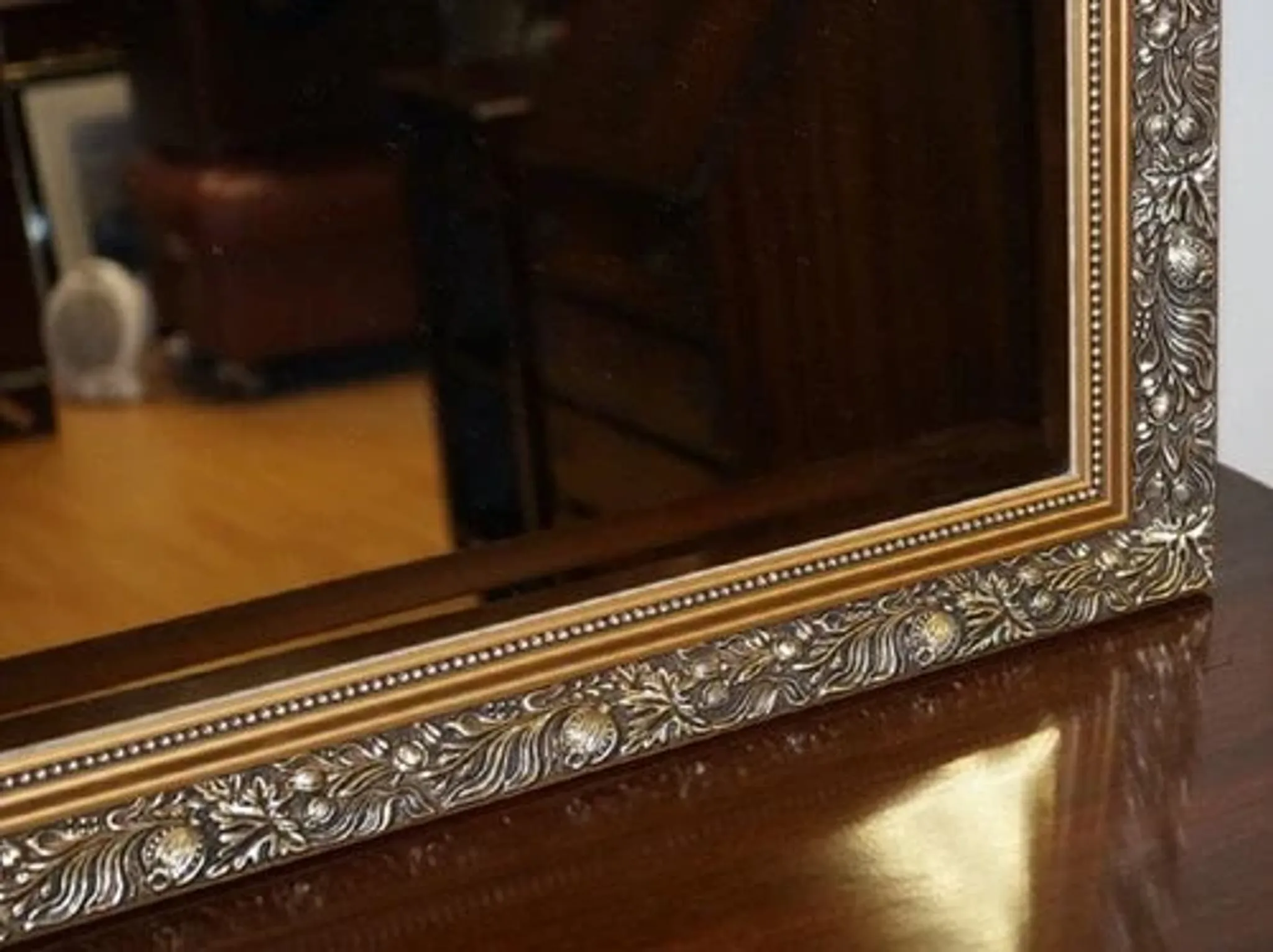 Vintage Bevelled Mirror in Silver and Gold, 1940s