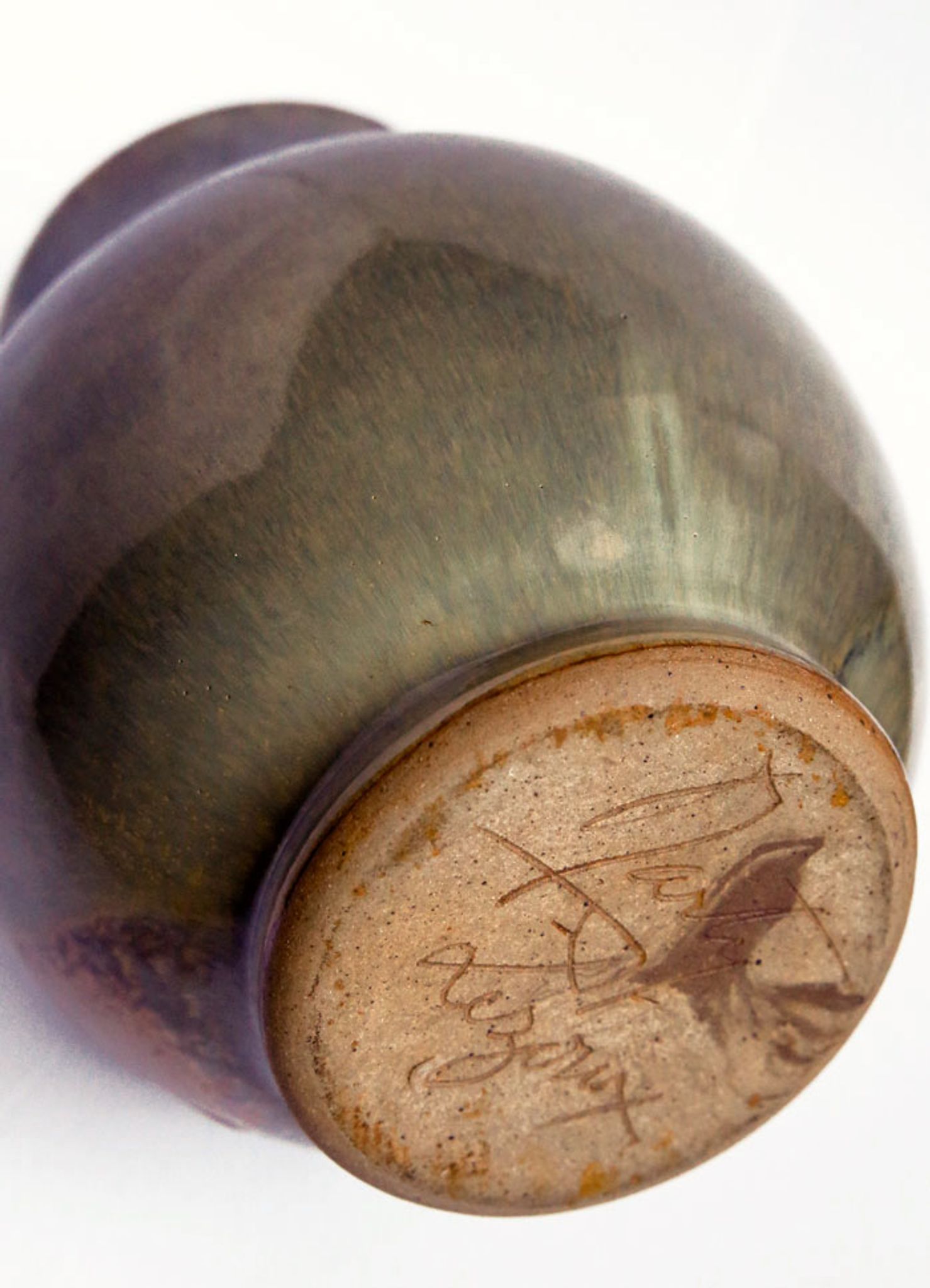 Green and bluish grey sandstone vase of Marty pottery in Auvergne