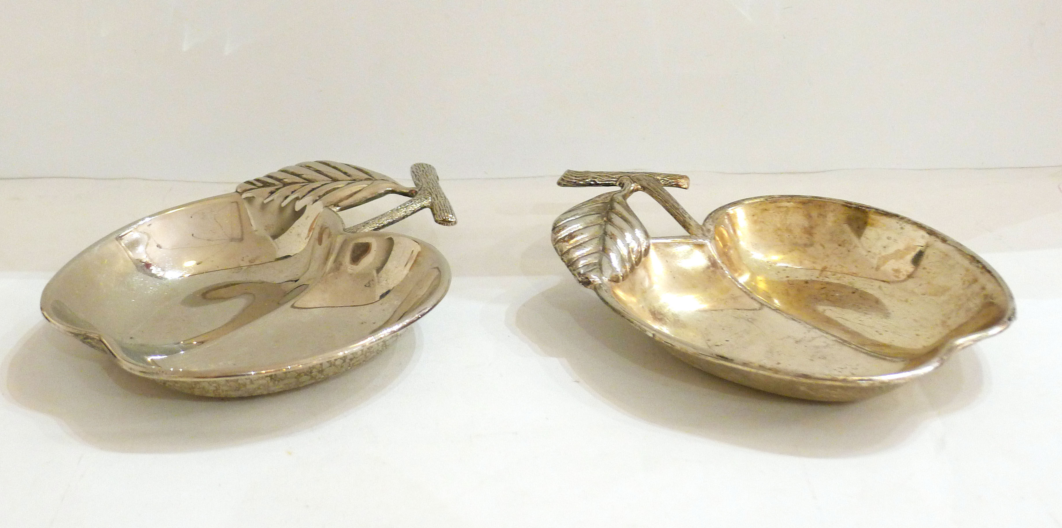 Pair of chrome metal apple cups