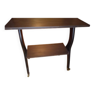 Double-level teak serving trolley